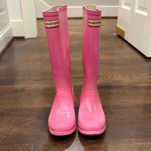 Hunter Girls Glossy Pink Tall Rubber Rain Boots